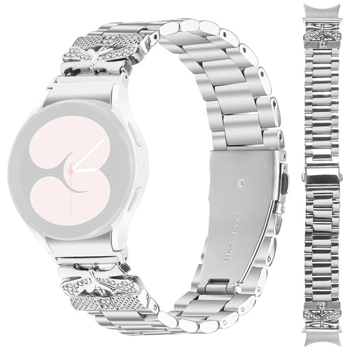 Metal Strap with Connector for Samsung Galaxy Watch7 44mm / 40mm Butterfly Rhinestones Decor Silver Watch Band - 1