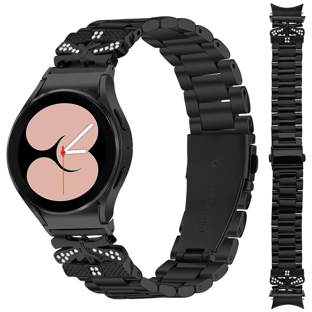 Metal Strap with Quick Release Connector for Samsung Galaxy Watch 5 Pro 45mm / 5 / 5 Active / 4 / 4 Classic / 4 Active Butterfly Watch Band - Black - 3