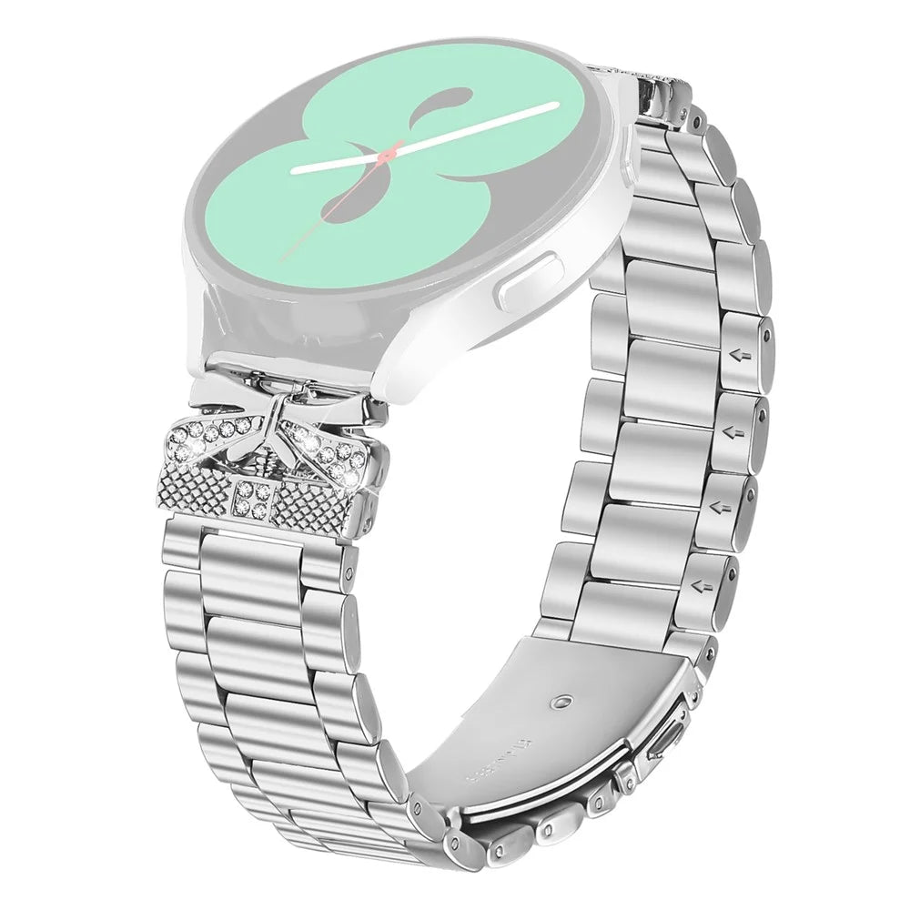For Samsung Galaxy Watch4 Classic 42mm / 46mm Replacement Strap Butterfly Rhinestones Decor Silver Stainless Steel Watch Band - 1