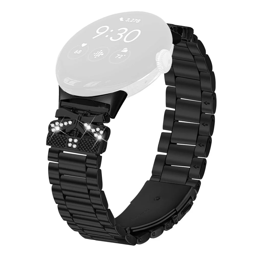 Replacement Strap for Google Pixel Watch 4 41mm / Watch 3 41mm / Watch 2 / Watch Butterfly Rhinestones Decor Metal Watch Band - Black - 1