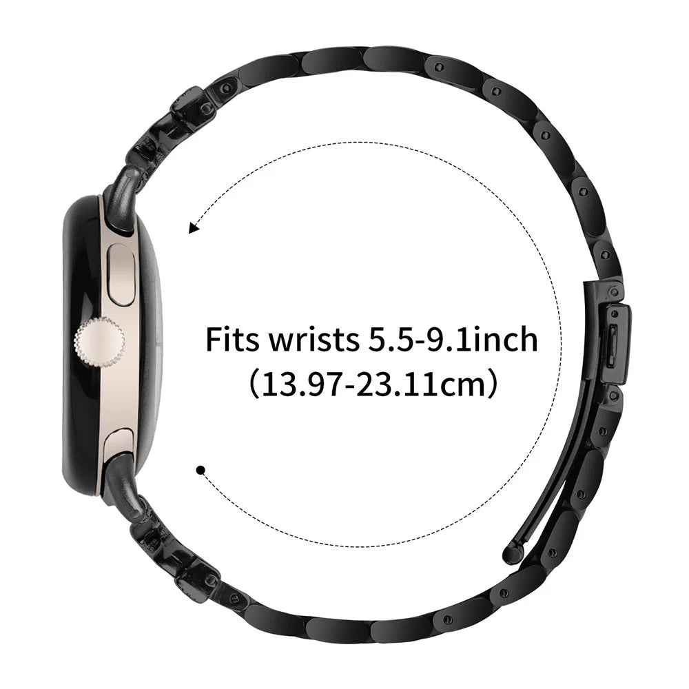 Replacement Strap for Google Pixel Watch 4 41mm / Watch 3 41mm / Watch 2 / Watch Butterfly Rhinestones Decor Metal Watch Band - Black - 7