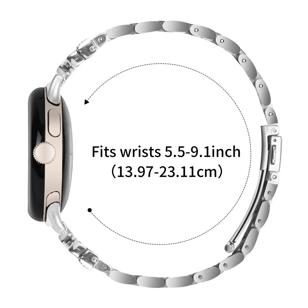 For Google Pixel Watch 4 41mm / Watch 3 41mm / Watch 2 / Watch Replacement Strap Butterfly Rhinestones Decor Silver Stainless Steel Watch Band - 7