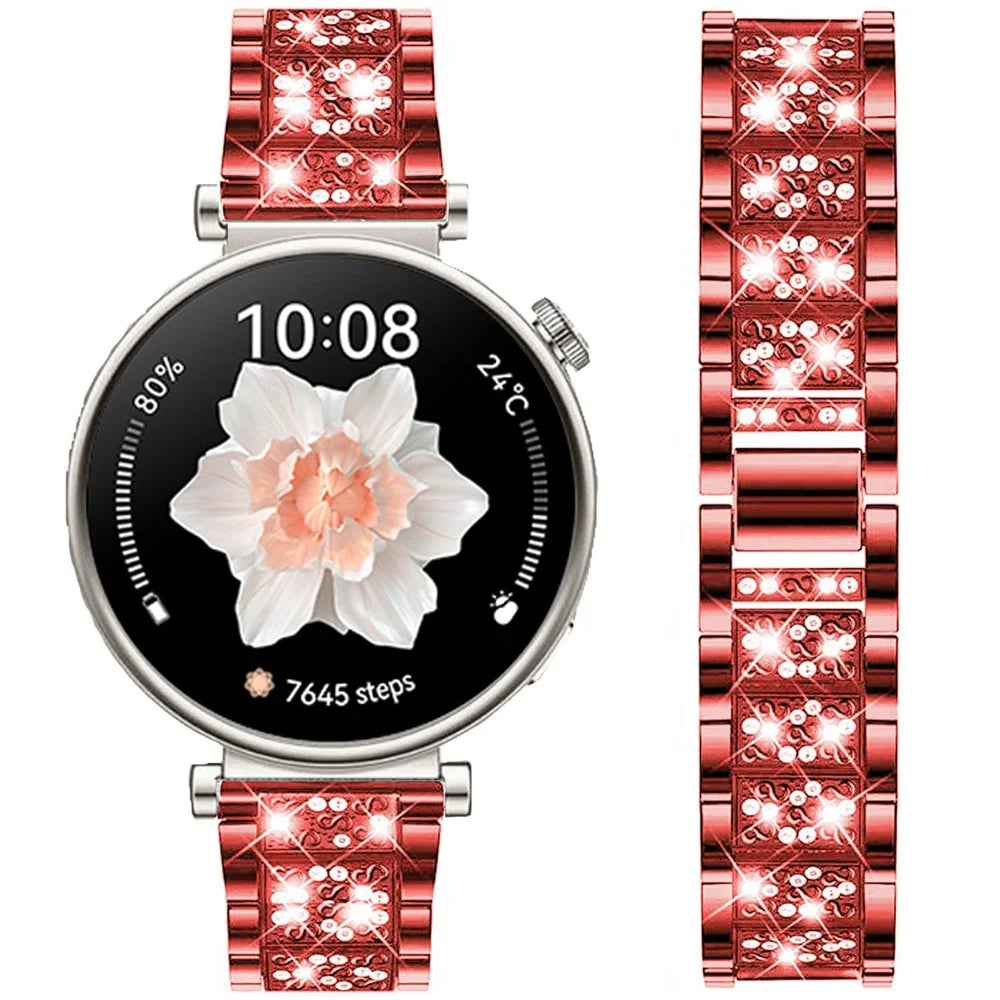 For Huawei Watch GT 5 Pro 42mm / GT 5 41mm Smartwatch Strap Rhinestone Decor Zinc Alloy Wrist Band - Red - 3