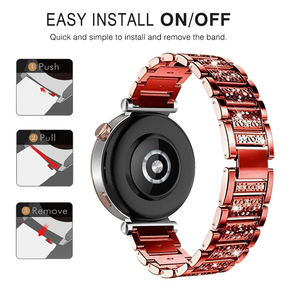 For Huawei Watch GT 5 Pro 42mm / GT 5 41mm Smartwatch Strap Rhinestone Decor Zinc Alloy Wrist Band - Red - 4