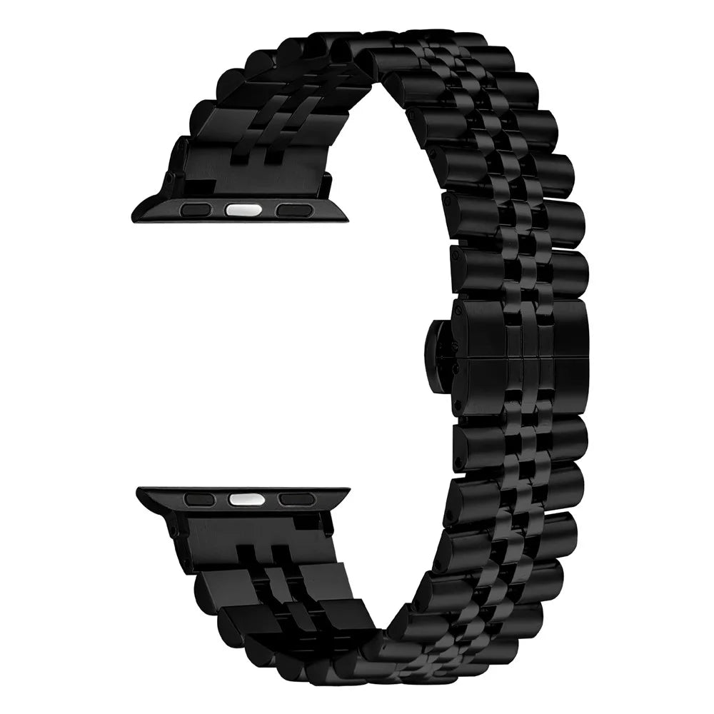 Metal Watch Band for Apple Watch Series 11 10 42mm / 9 8 7 41mm / SE3 SE2 SE 6 5 4 40mm / 3 2 1 38mm Replacement Strap with Butterfly Clasp - Black - 1