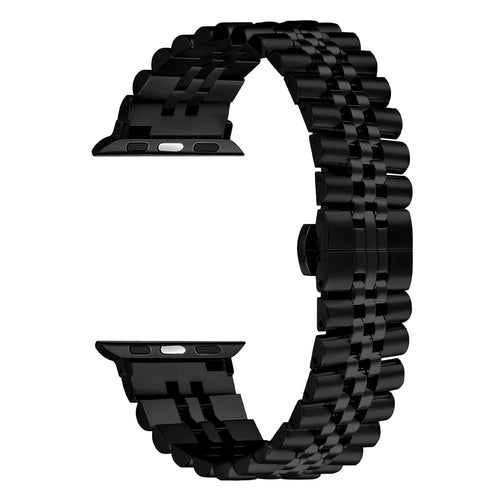Metal Watch Band for Apple Watch Series 11 10 42mm / 9 8 7 41mm / SE3 SE2 SE 6 5 4 40mm / 3 2 1 38mm Replacement Strap with Butterfly Clasp - Black - 1
