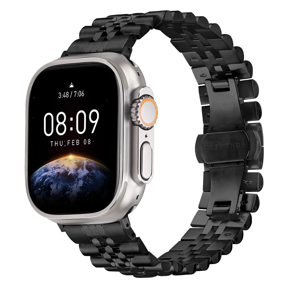 Metal Watch Band for Apple Watch Series 11 10 42mm / 9 8 7 41mm / SE3 SE2 SE 6 5 4 40mm / 3 2 1 38mm Replacement Strap with Butterfly Clasp - Black - 3