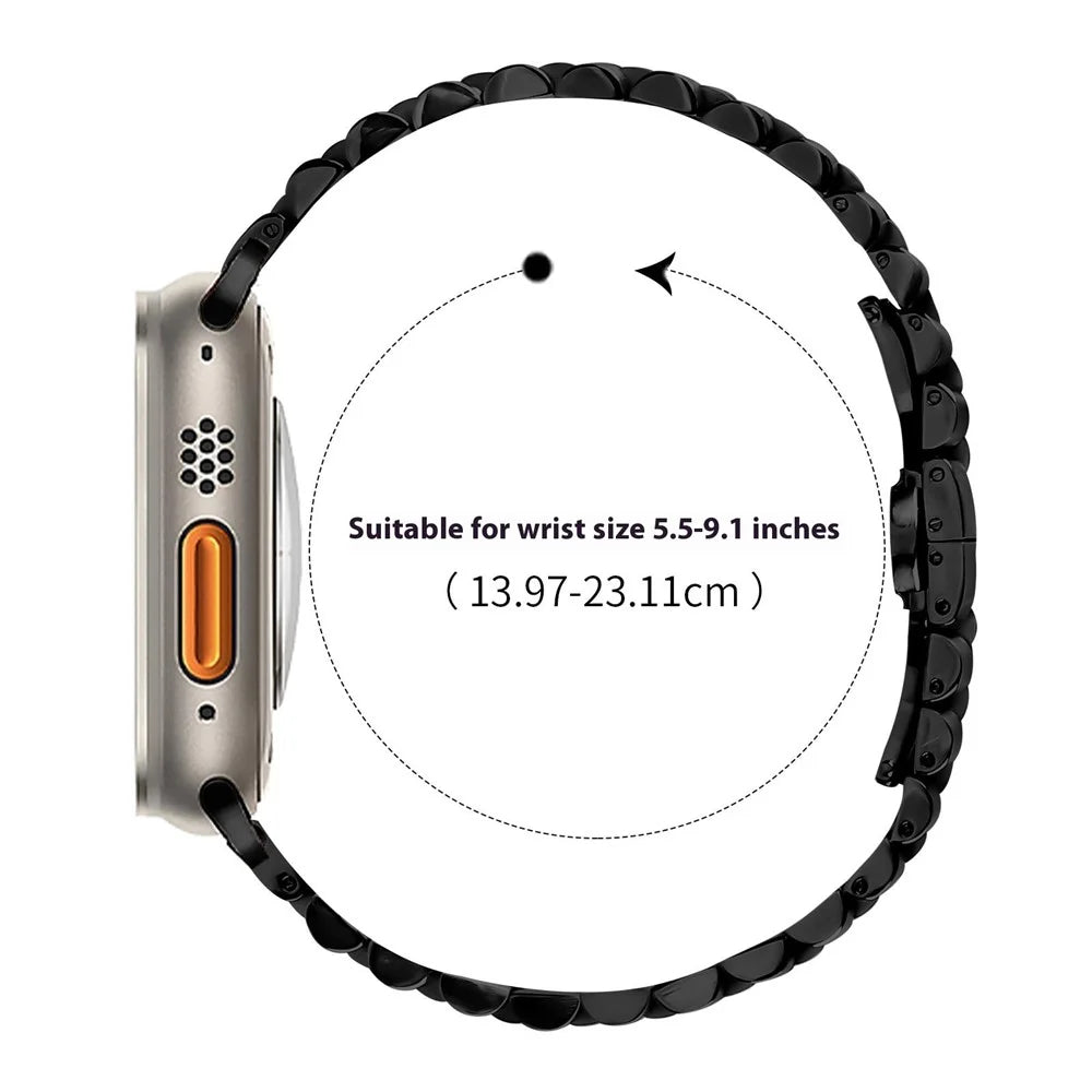 Metal Watch Band for Apple Watch Series 11 10 42mm / 9 8 7 41mm / SE3 SE2 SE 6 5 4 40mm / 3 2 1 38mm Replacement Strap with Butterfly Clasp - Black - 7
