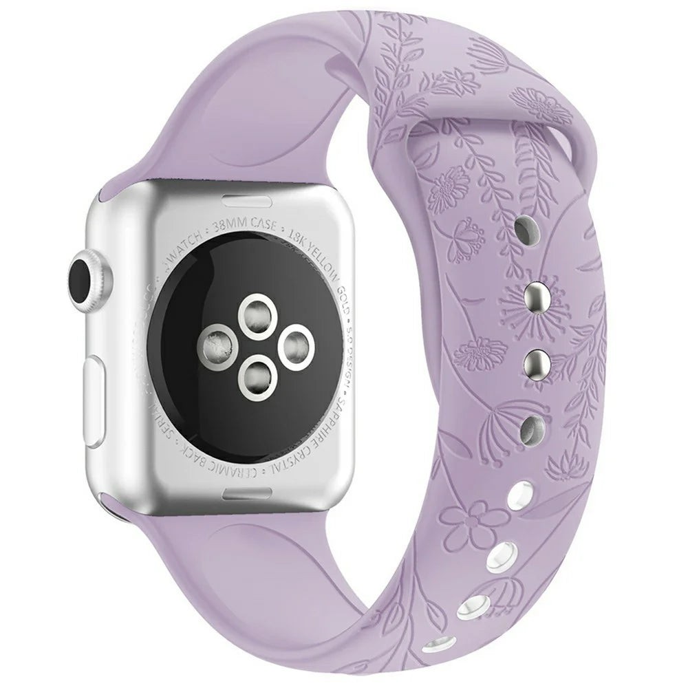 Watch Band For Apple Watch Ultra 3 2 1 49mm / Series 11 10 46mm / 9 8 7 45mm / SE3 SE2 SE 6 5 4 44mm / 3 2 1 42mm Butterfly Floral Silicone Strap - Purple - 1