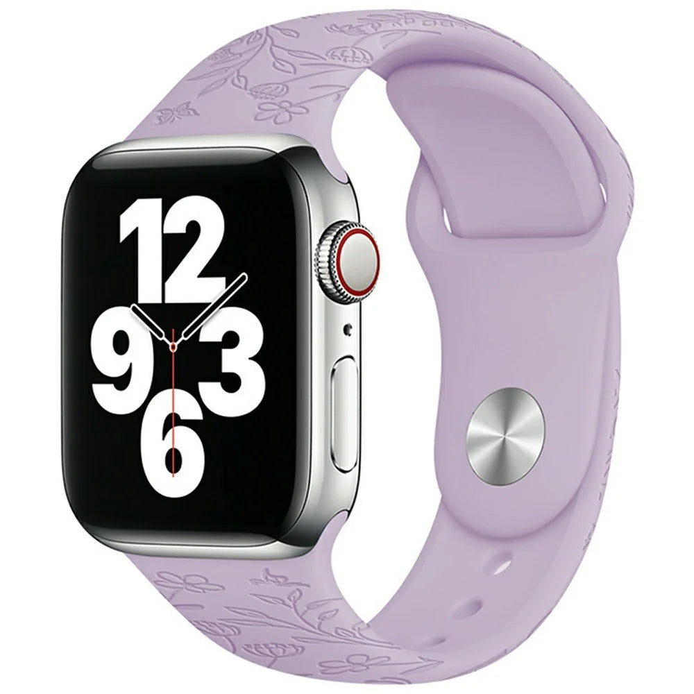 Watch Band For Apple Watch Ultra 3 2 1 49mm / Series 11 10 46mm / 9 8 7 45mm / SE3 SE2 SE 6 5 4 44mm / 3 2 1 42mm Butterfly Floral Silicone Strap - Purple - 2