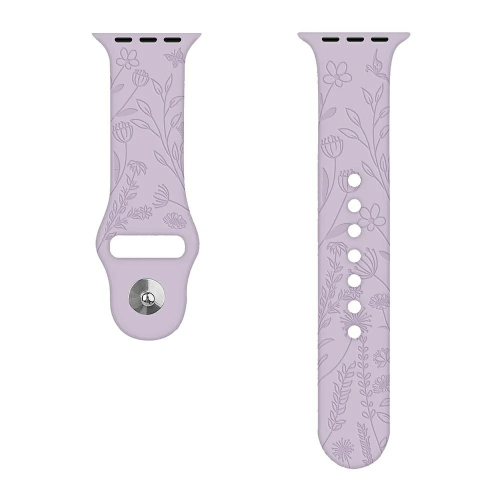 Watch Band For Apple Watch Ultra 3 2 1 49mm / Series 11 10 46mm / 9 8 7 45mm / SE3 SE2 SE 6 5 4 44mm / 3 2 1 42mm Butterfly Floral Silicone Strap - Purple - 3