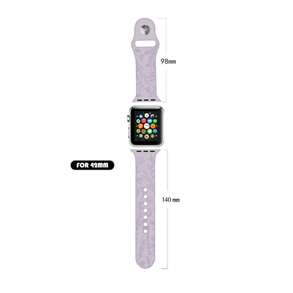 Watch Band For Apple Watch Ultra 3 2 1 49mm / Series 11 10 46mm / 9 8 7 45mm / SE3 SE2 SE 6 5 4 44mm / 3 2 1 42mm Butterfly Floral Silicone Strap - Purple - 4