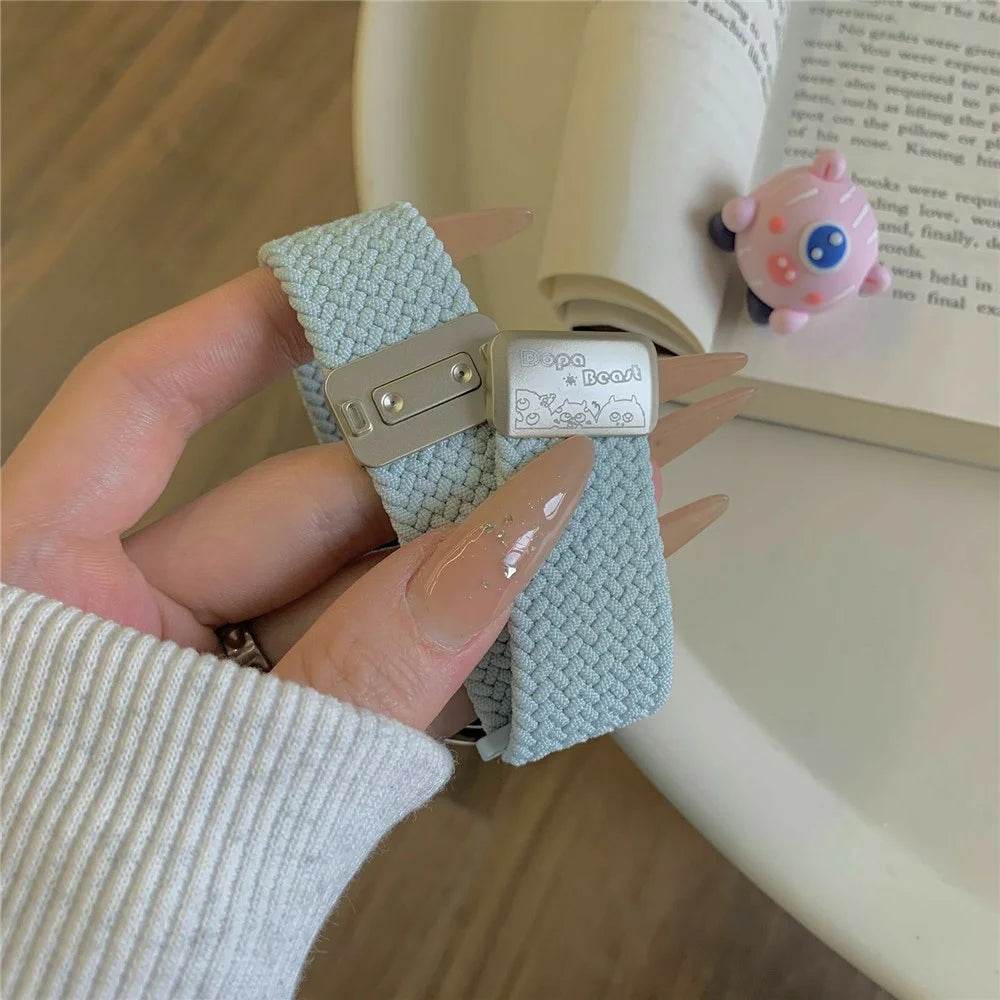 18mm Nylon Strap for Huawei Watch GT 5 41mm / GT 4 41mm / Garmin Venu 3S / 2S Little Monsters Decor Braided Watch Band - Mint Green - 7