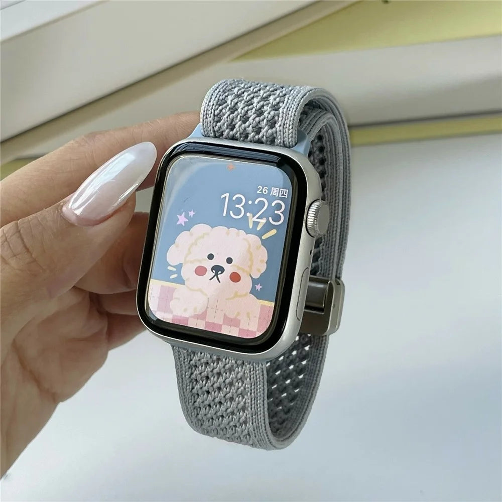 Magnetic Strap for Apple Watch Ultra 3 2 1 49mm / Series 11 10 46mm / 9 8 7 45mm / SE3 SE2 SE 6 5 4 44mm / 3 2 1 42mm Nylon Watch Band - Blue / Starlight - 2