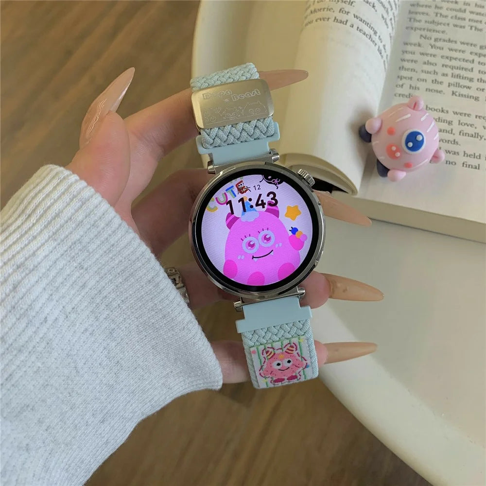 20mm Nylon Strap for Samsung Galaxy Watch6 Classic / 6 / 5 Pro Little Monsters Decor Braided Watch Band - Mint Green - 2