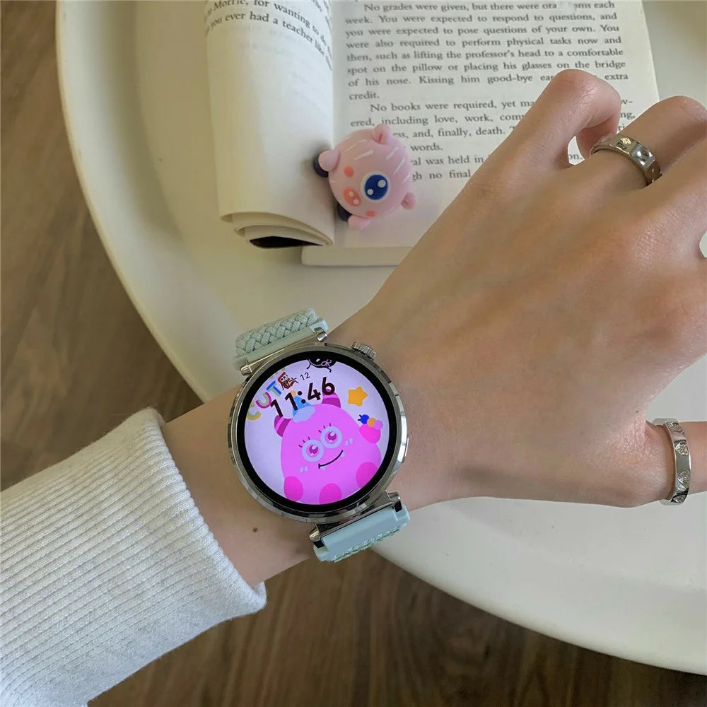 22mm Nylon Strap for Huawei Watch GT 5 46mm / 5 Pro 46mm / Samsung Galaxy Watch3 45mm Little Monsters Decor Braided Watch Band - Mint Green - 3