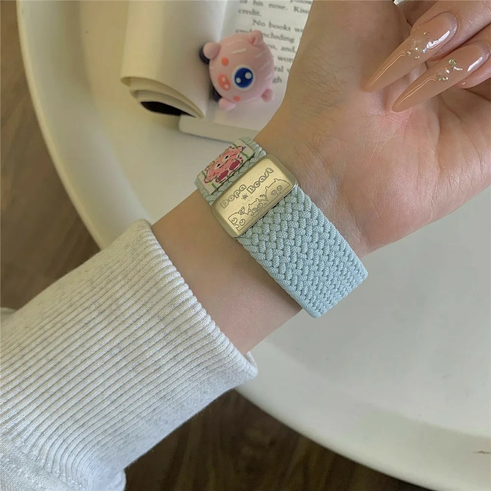 22mm Nylon Strap for Huawei Watch GT 5 46mm / 5 Pro 46mm / Samsung Galaxy Watch3 45mm Little Monsters Decor Braided Watch Band - Mint Green - 6