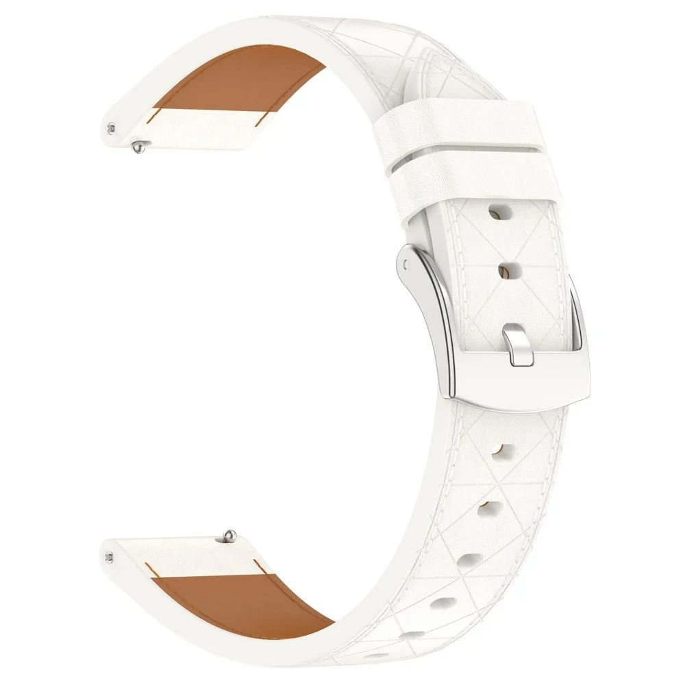 18mm Watch Strap For Garmin Venu 3S  /  2S  /  Forerunner 265S  /  255S Square Silver Buckle Genuine Cow Leather Wrist Band - White - 1