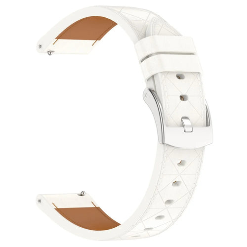 18mm Watch Strap For Garmin Venu 3S  /  2S  /  Forerunner 265S  /  255S Square Silver Buckle Genuine Cow Leather Wrist Band - White - 1