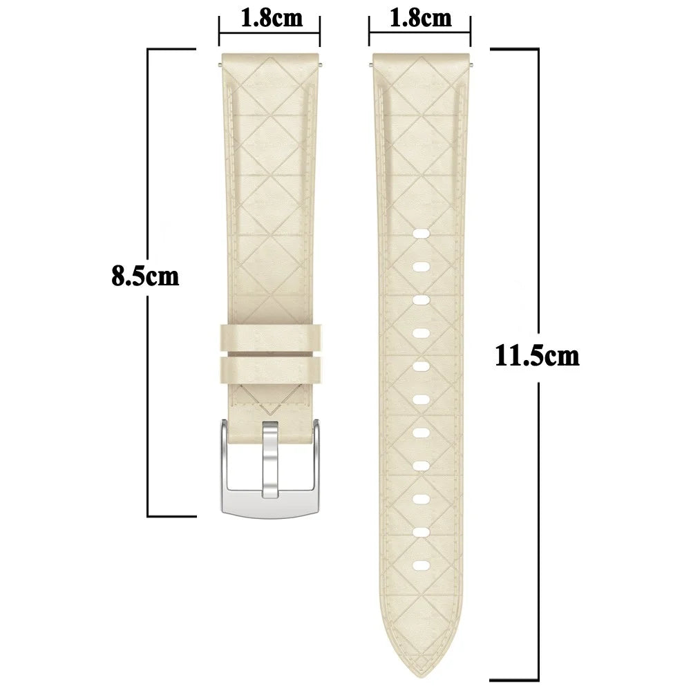 18mm Watch Strap For Garmin Venu 3S  /  2S  /  Forerunner 265S  /  255S Square Silver Buckle Genuine Cow Leather Wrist Band - White - 4