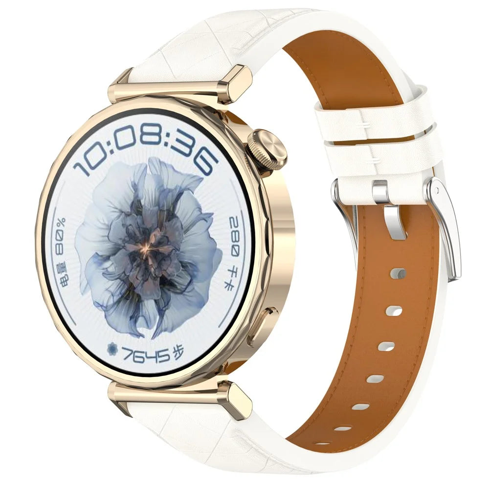 20mm Watch Strap for Garmin vivoactive 5  /  Venu 2 Plus  /  Samsung Galaxy Watch7 Genuine Cow Leather Band with Silver Buckle - White - 3