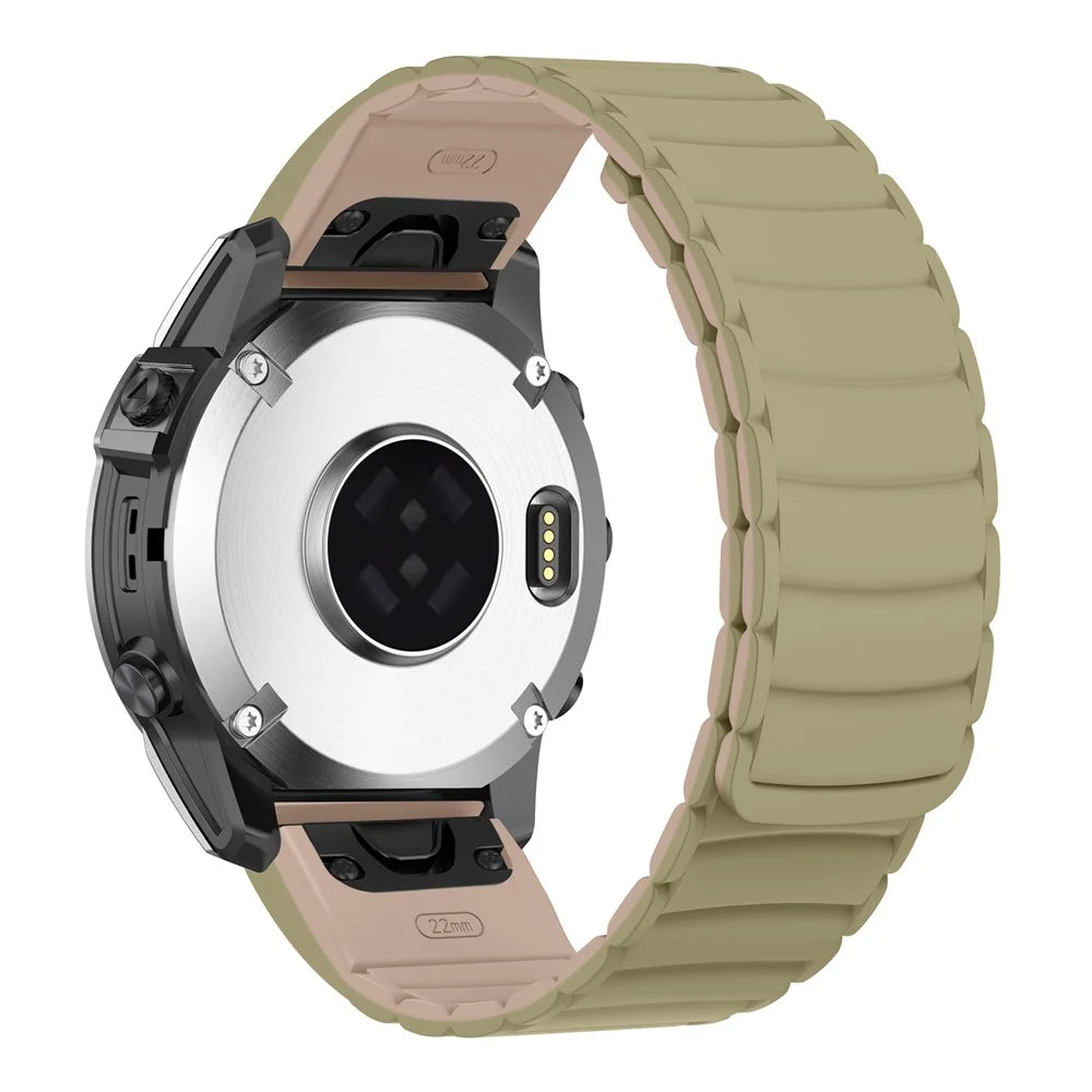 For Garmin Fenix 8 47mm / Fenix E 47mm Wrist Band 22mm Universal Quick Release Two-Color Magnetic Silicone Watch Strap - Camel+Light Brown - 1