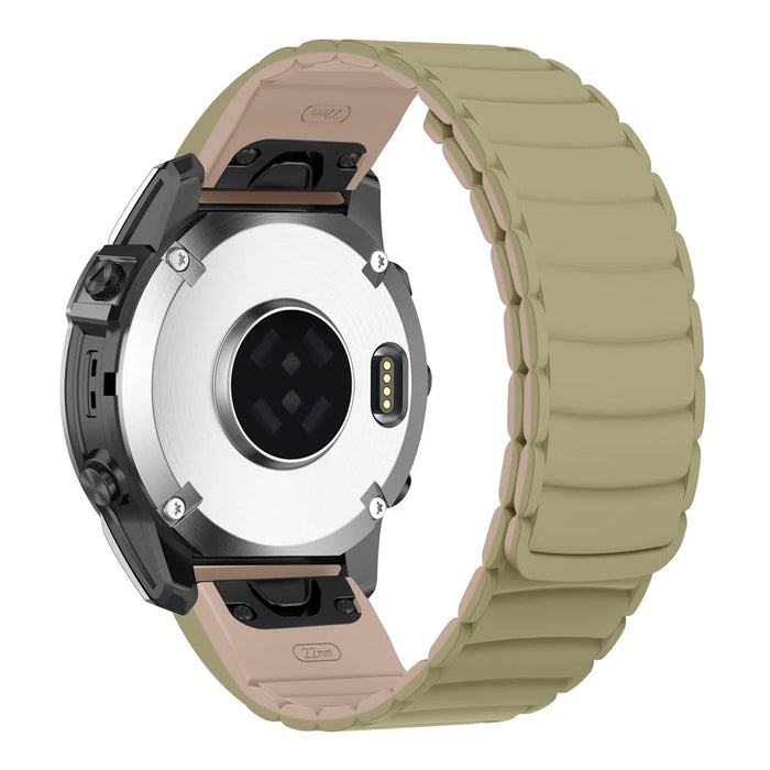 For Garmin Fenix 8 47mm / Fenix E 47mm Wrist Band 22mm Universal Quick Release Two-Color Magnetic Silicone Watch Strap - Camel+Light Brown - 1