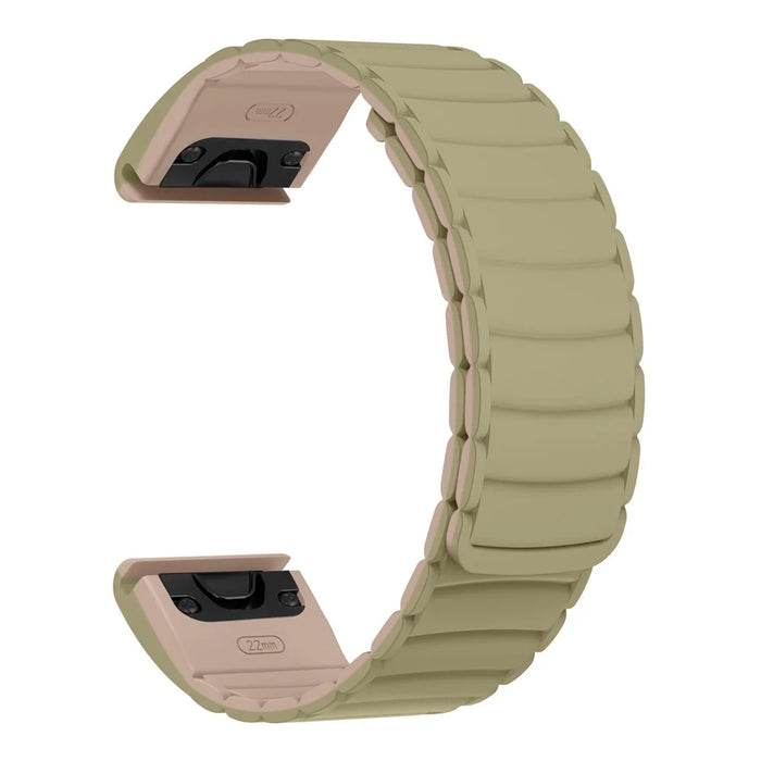 For Garmin Fenix 8 47mm / Fenix E 47mm Wrist Band 22mm Universal Quick Release Two-Color Magnetic Silicone Watch Strap - Camel+Light Brown - 2