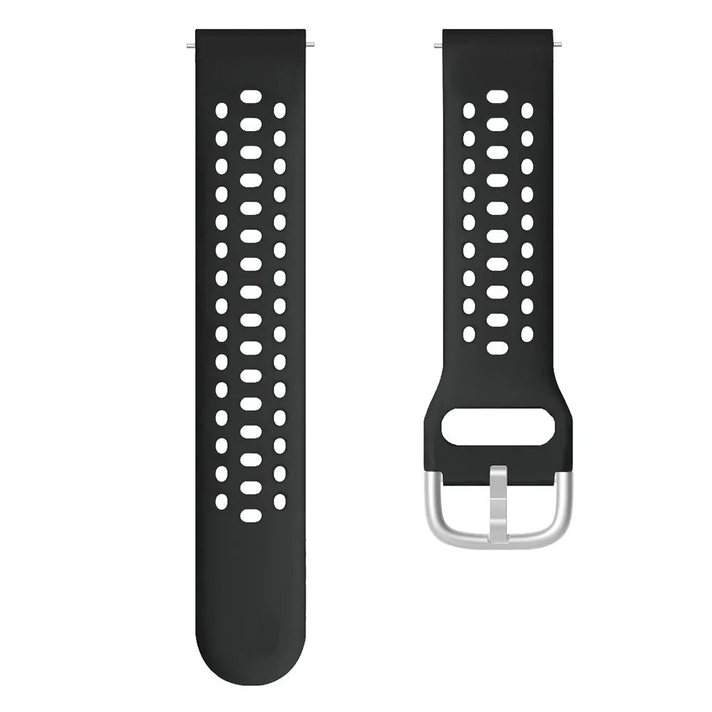 KALEBOL 20mm Strap for Samsung Galaxy Watch6 Classic 43mm 47mm / Watch6 40mm 44mm Multiple Holes Silicone Watch Band - Black - 1