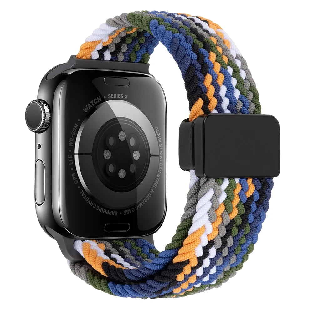 Watch Band For Apple Watch Series 11 10 42mm / 9 8 7 41mm / SE3 SE2 SE 6 5 4 40mm / 3 2 1 38mm Magnetic Clasp Nylon Adjustable Strap - Colorful Denim - 1