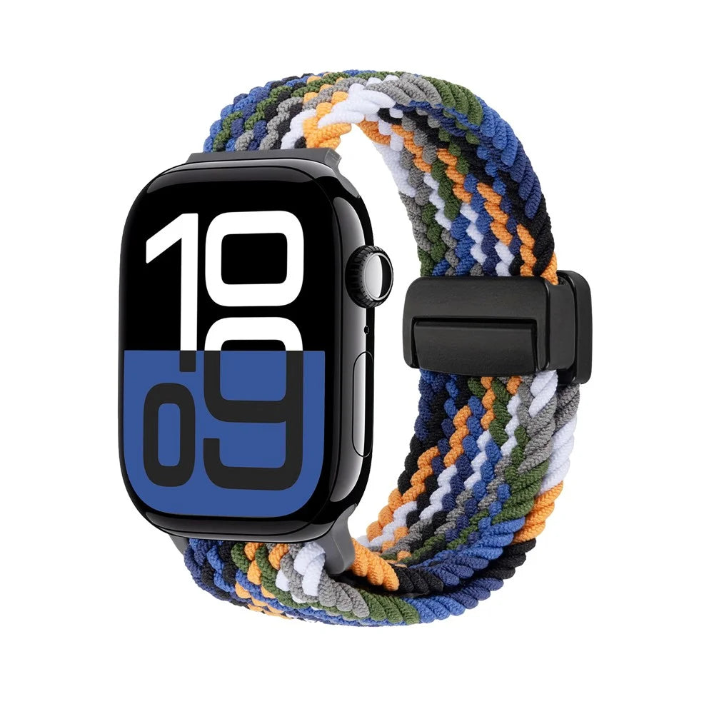 Watch Band For Apple Watch Series 11 10 42mm / 9 8 7 41mm / SE3 SE2 SE 6 5 4 40mm / 3 2 1 38mm Magnetic Clasp Nylon Adjustable Strap - Colorful Denim - 2