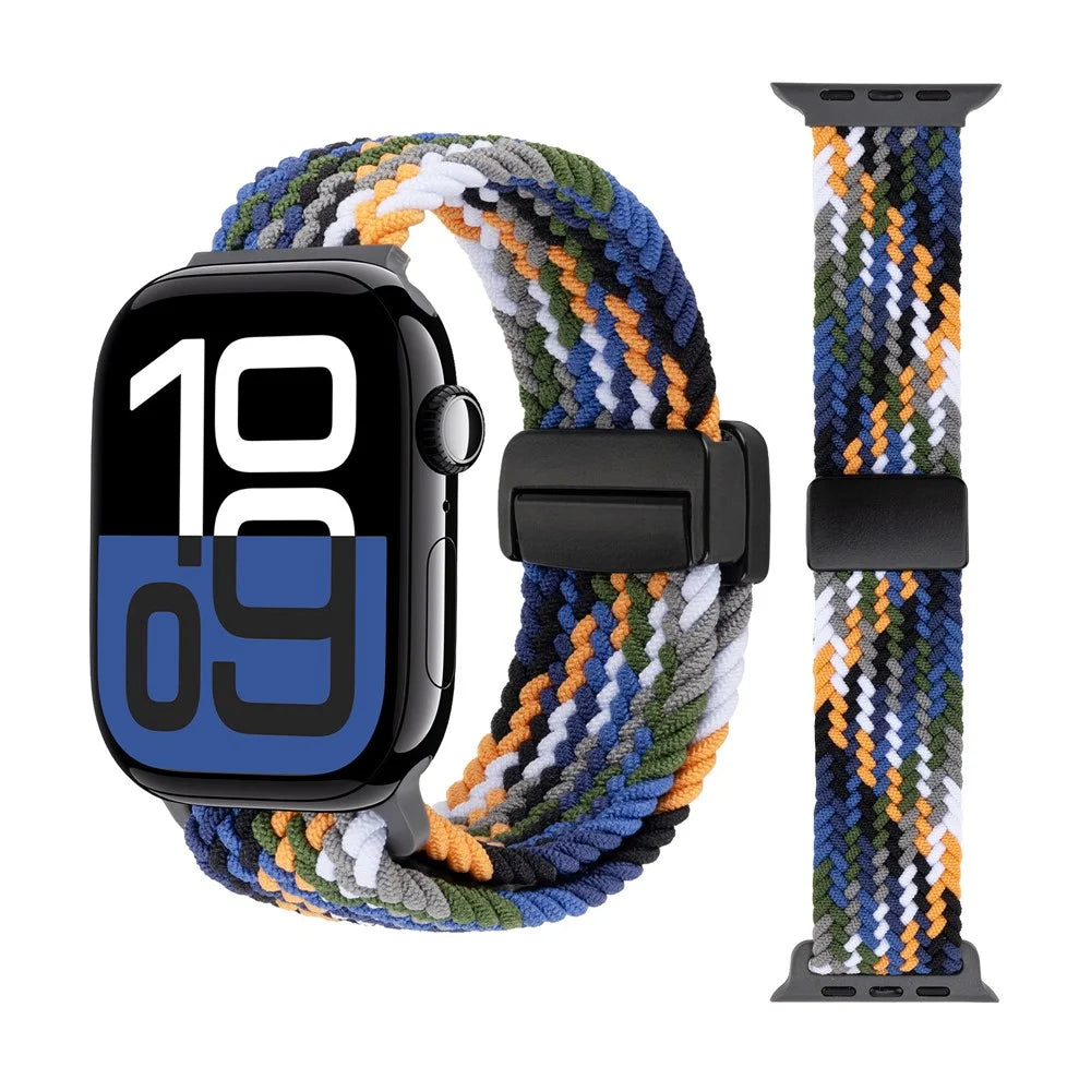 Watch Band For Apple Watch Series 11 10 42mm / 9 8 7 41mm / SE3 SE2 SE 6 5 4 40mm / 3 2 1 38mm Magnetic Clasp Nylon Adjustable Strap - Colorful Denim - 3