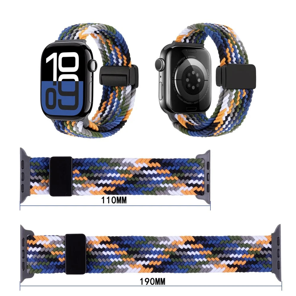 Watch Band For Apple Watch Series 11 10 42mm / 9 8 7 41mm / SE3 SE2 SE 6 5 4 40mm / 3 2 1 38mm Magnetic Clasp Nylon Adjustable Strap - Colorful Denim - 7