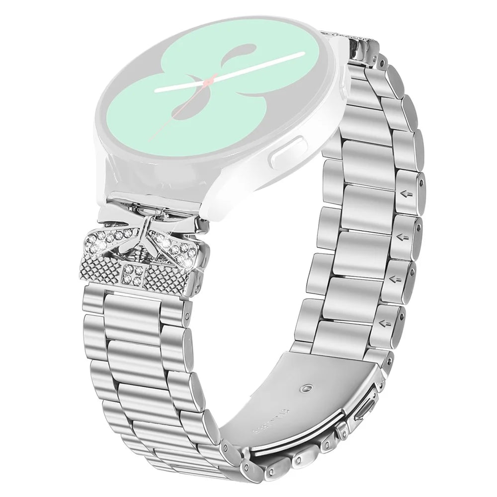 For Samsung Galaxy Watch Active2 44mm  /  40mm Replacement Strap Butterfly Rhinestones Decor Silver Stainless Steel Watch Band - 1