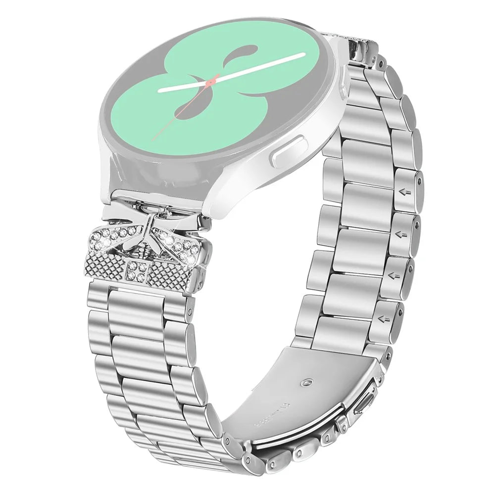 For Garmin Vivomove Trend  /  Venu Sq 2 Replacement Strap Butterfly Rhinestones Decor Silver Stainless Steel Watch Band - 1