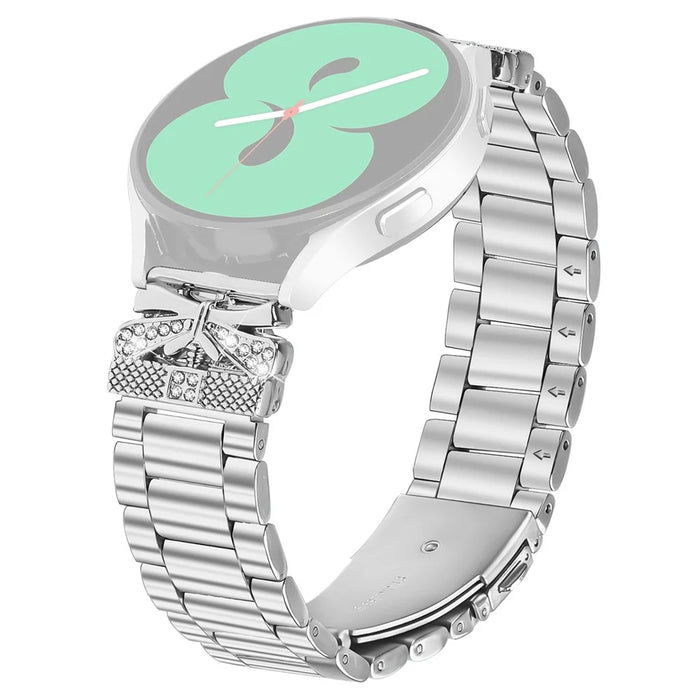 For Garmin Forerunner 245  /  Forerunner 245 Music Replacement Strap Butterfly Rhinestones Decor Silver Stainless Steel Watch Band - 1