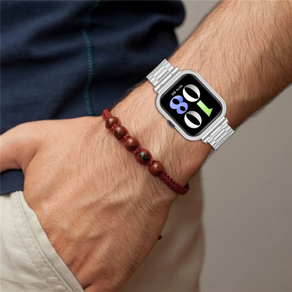 For vivo Watch GT  /  iQOO Watch GT Watch Band Stainless Steel Three-Bead Replacement Strap with Watch Frame - Silver - 7