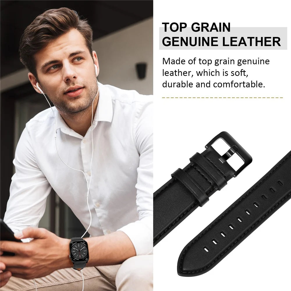 Watch Band for Apple Watch Ultra 3 2 1 49mm / Series 11 10 46mm / 9 8 7 45mm / SE3 SE2 SE 6 5 4 44mm / 3 2 1 42mm Genuine Cow Leather Strap - Black / Black Buckle - 6