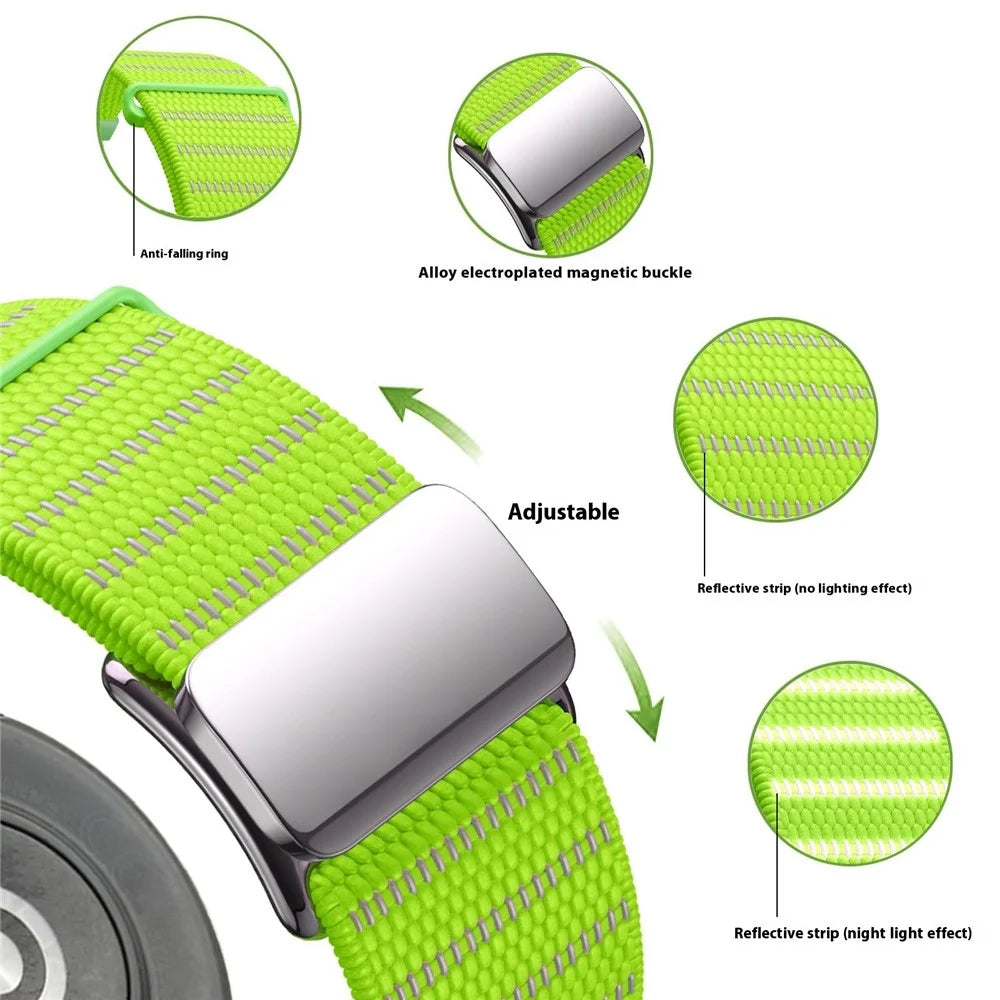 18mm Universal Wrist Strap Reflective Nylon Magnetic Buckle Watch Band - Green - 3