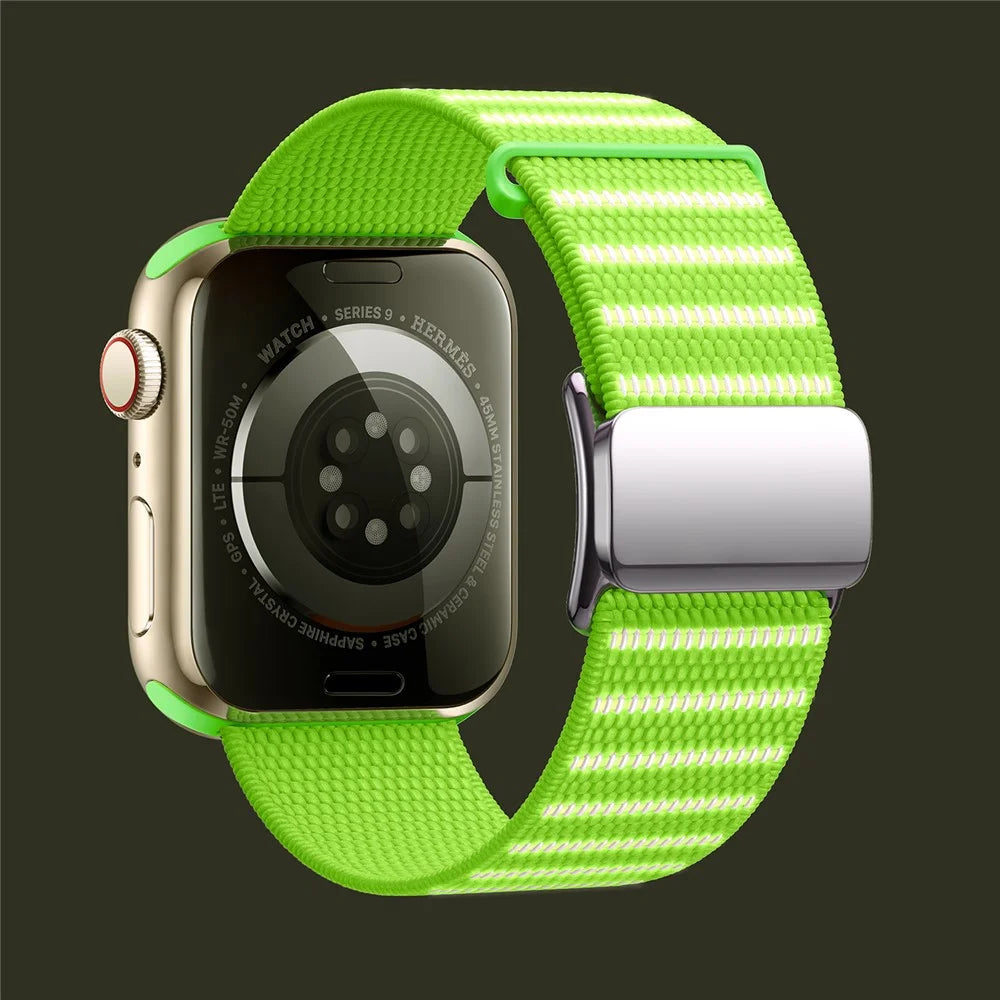 Wrist Strap for Apple Watch Series 11 10 42mm / 9 8 7 41mm / SE3 SE2 SE 6 5 4 40mm / 3 2 1 38mm Reflective Nylon Magnetic Buckle Watch Band - Green - 2