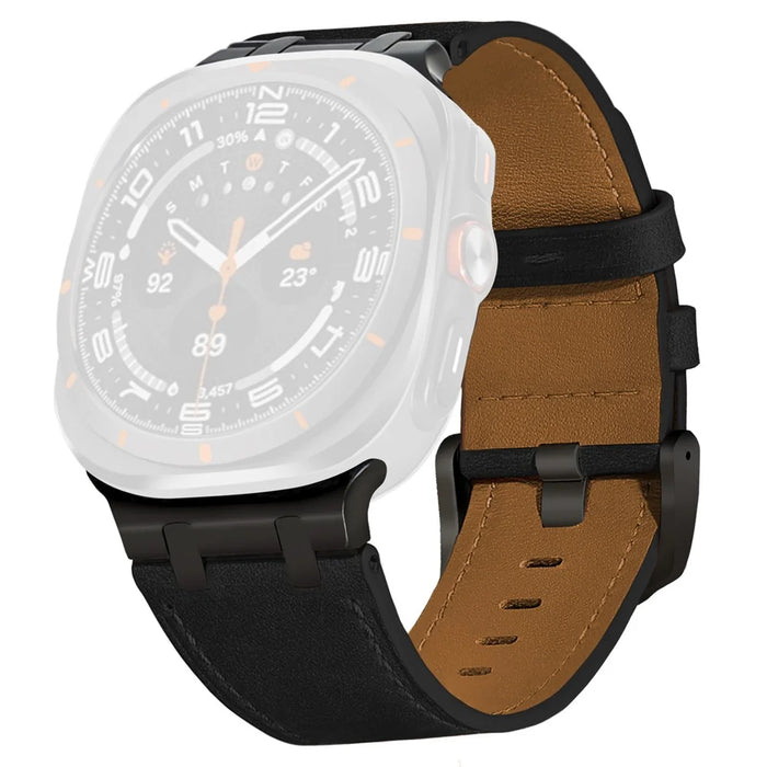 For Samsung Galaxy Watch Ultra2 47mm / Watch Ultra (2025) 47mm / Watch Ultra 47mm Adjustable Watch Band Genuine Cow Leather Strap - Black / Black Buckle - 1