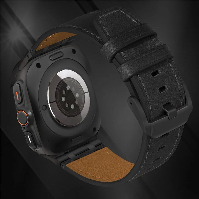 For Samsung Galaxy Watch Ultra2 47mm / Watch Ultra (2025) 47mm / Watch Ultra 47mm Adjustable Watch Band Genuine Cow Leather Strap - Black / Black Buckle - 3