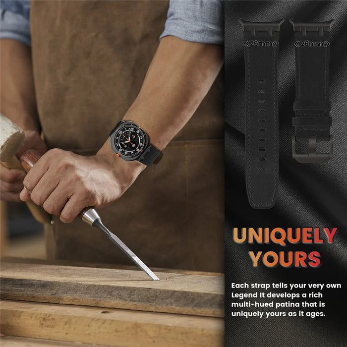 For Samsung Galaxy Watch Ultra2 47mm / Watch Ultra (2025) 47mm / Watch Ultra 47mm Adjustable Watch Band Genuine Cow Leather Strap - Black / Black Buckle - 4