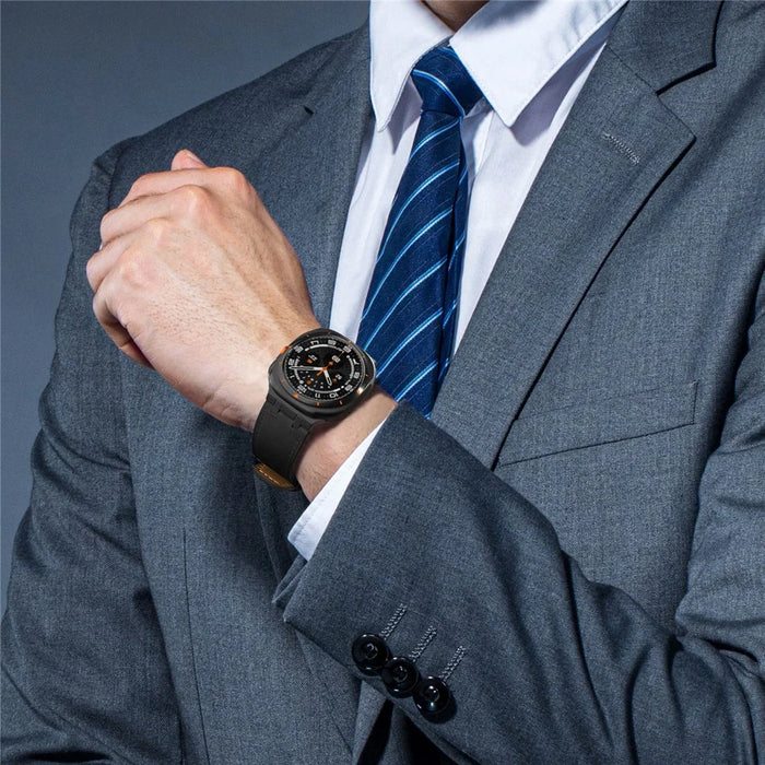 For Samsung Galaxy Watch Ultra2 47mm / Watch Ultra (2025) 47mm / Watch Ultra 47mm Adjustable Watch Band Genuine Cow Leather Strap - Black / Black Buckle - 7