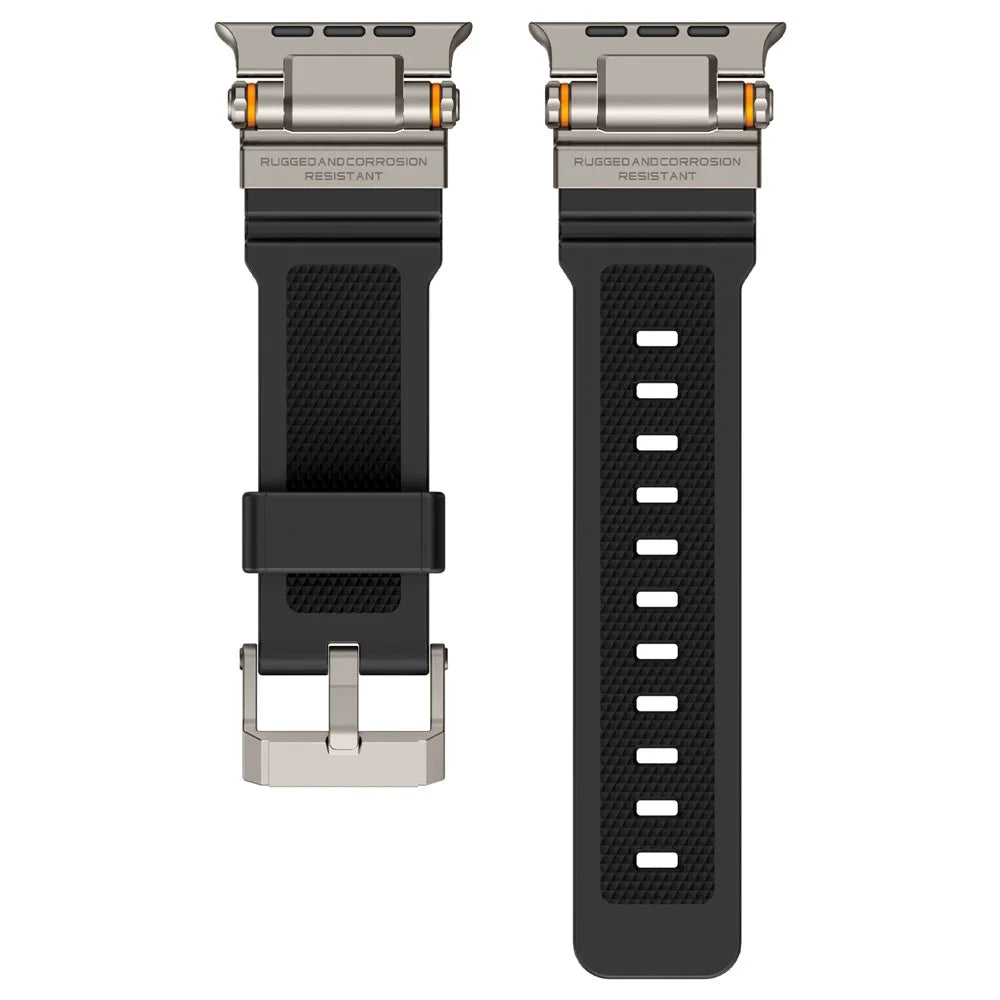 Watch Strap for Apple Watch Ultra 3 2 1 49mm / Series 11 10 46mm / 9 8 7 45mm / SE3 SE2 SE 6 5 4 44mm / 3 2 1 42mm Silicone Band with Titanium Color Connector - Black - 5