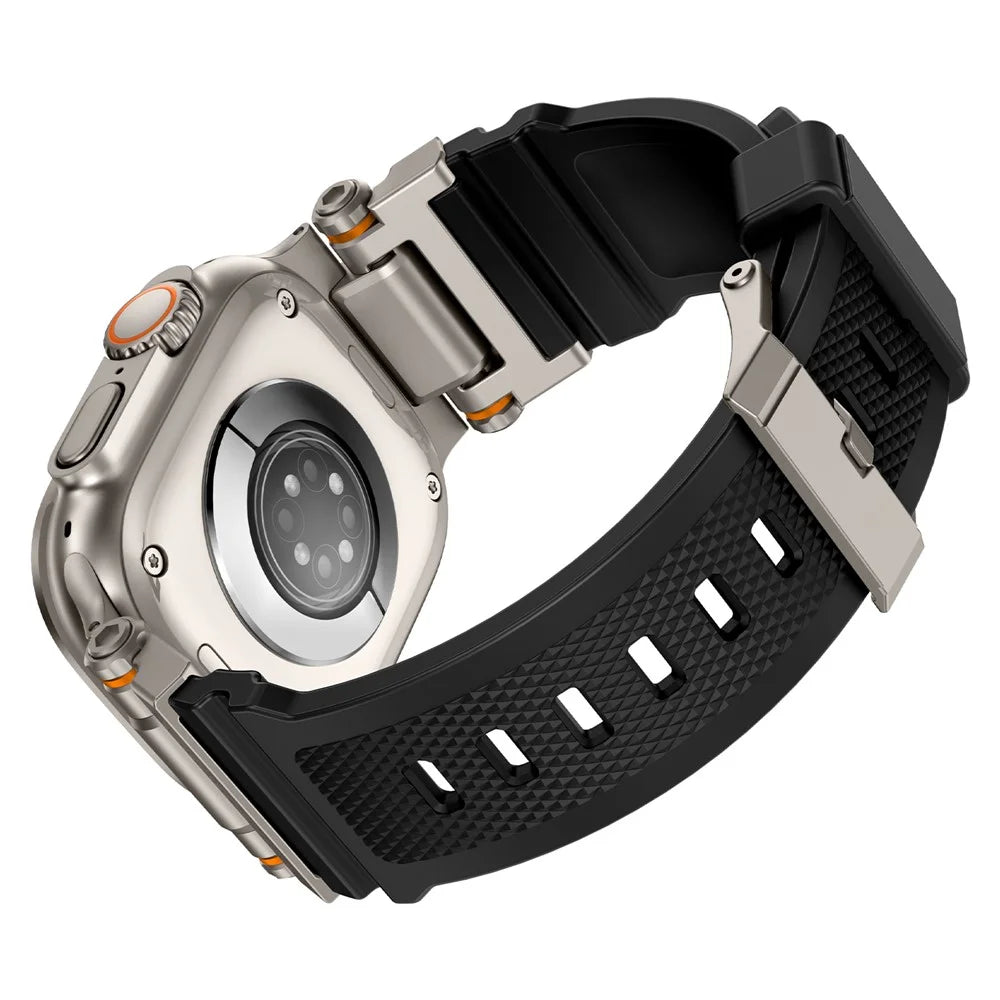 Watch Strap for Apple Watch Ultra 3 2 1 49mm / Series 11 10 46mm / 9 8 7 45mm / SE3 SE2 SE 6 5 4 44mm / 3 2 1 42mm Silicone Band with Titanium Color Connector - Black - 6