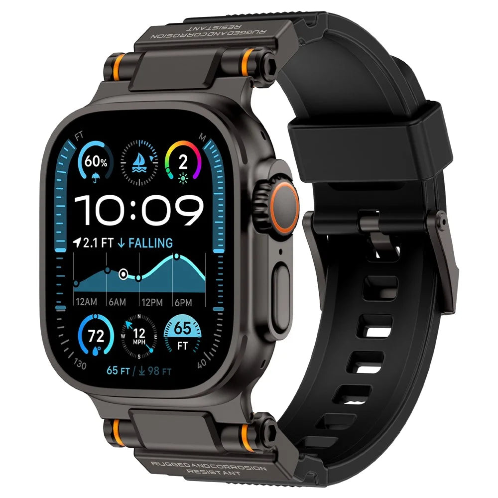 Watch Strap for Apple Watch Ultra 3 2 1 49mm / Series 11 10 46mm / 9 8 7 45mm / SE3 SE2 SE 6 5 4 44mm / 3 2 1 42mm Silicone Band with Black Connector - Black - 2