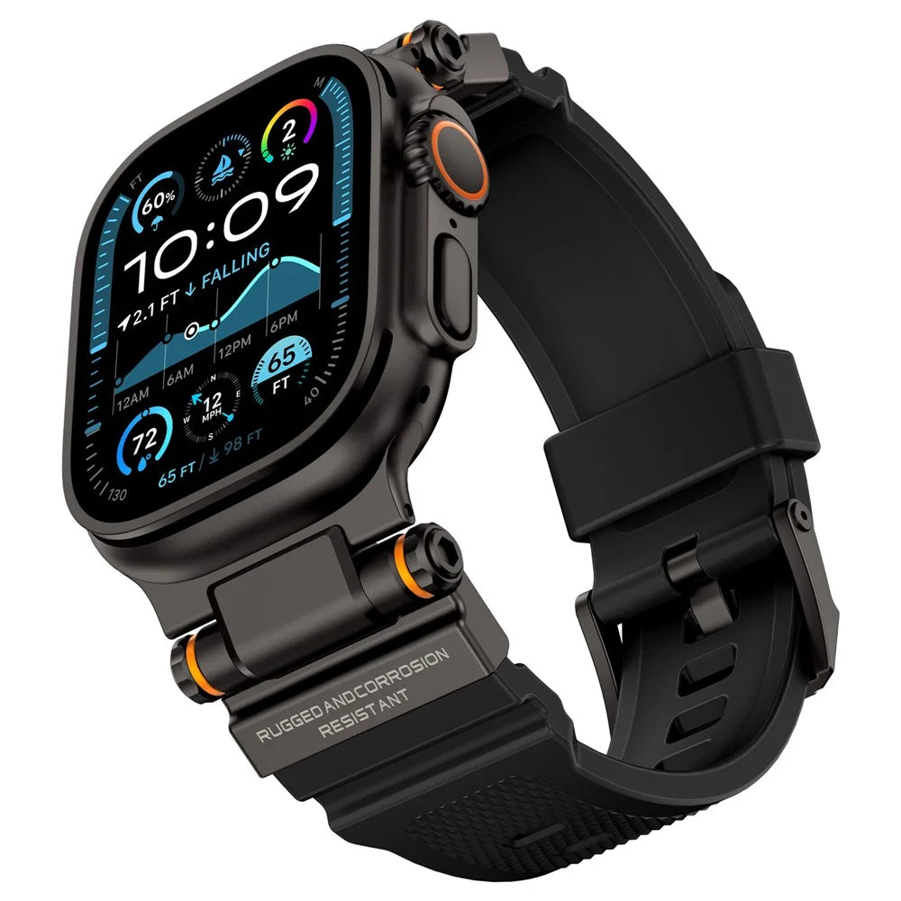 Watch Strap for Apple Watch Ultra 3 2 1 49mm / Series 11 10 46mm / 9 8 7 45mm / SE3 SE2 SE 6 5 4 44mm / 3 2 1 42mm Silicone Band with Black Connector - Black - 3