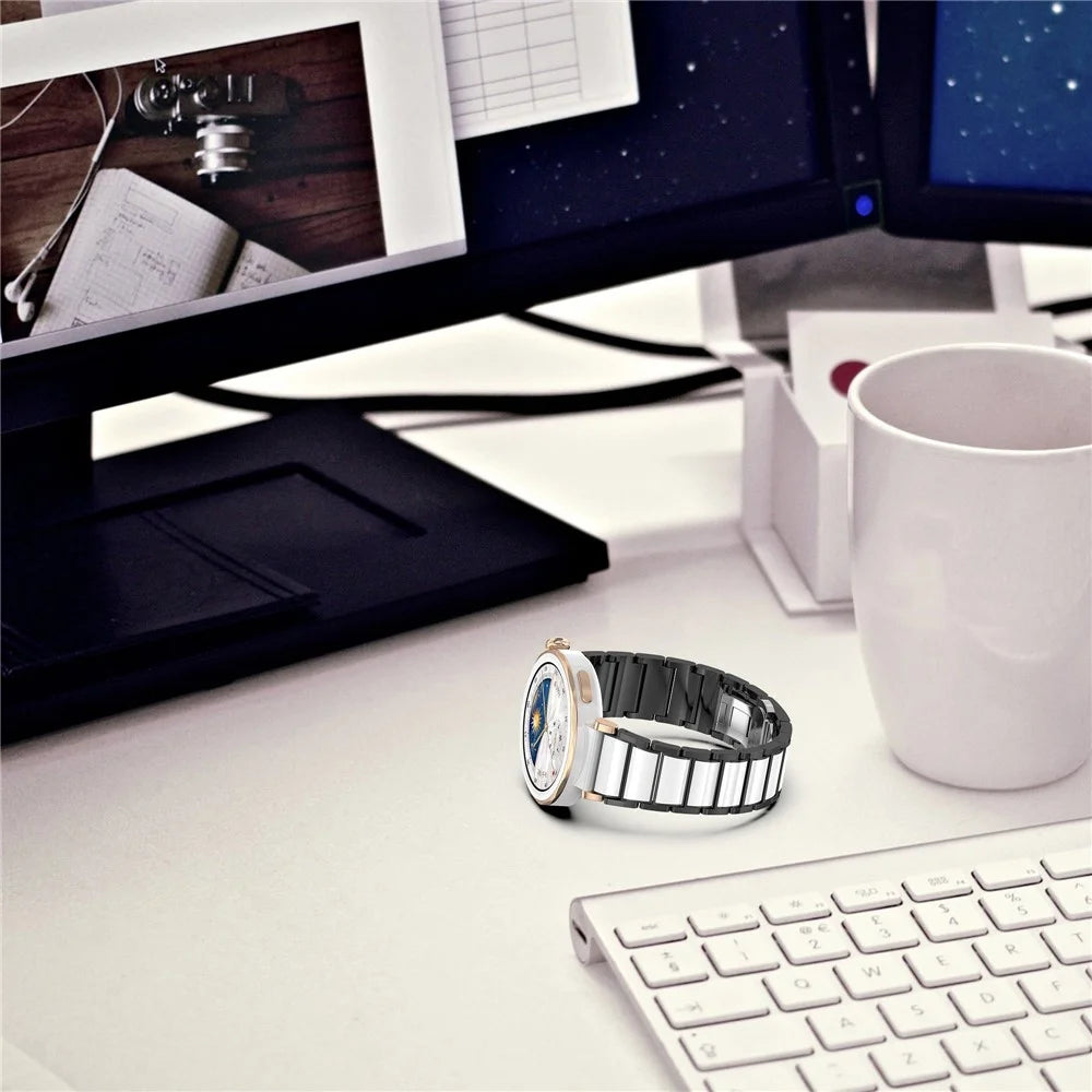 For Oppo Watch X2 Mini Watch Band Ceramic + Zinc Alloy Wrist Strap - Black+White - 7