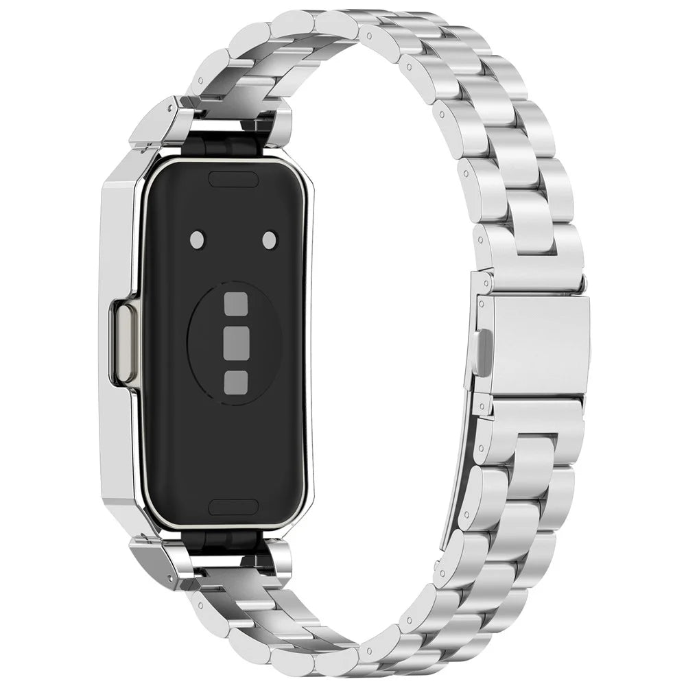 Metal Frame for Huawei Band 10 / 10 NFC / 9 / 9 NFC / 8 / 8 NFC Watch Case Integrated Three Bead Stainless Steel Strap - Silver - 1